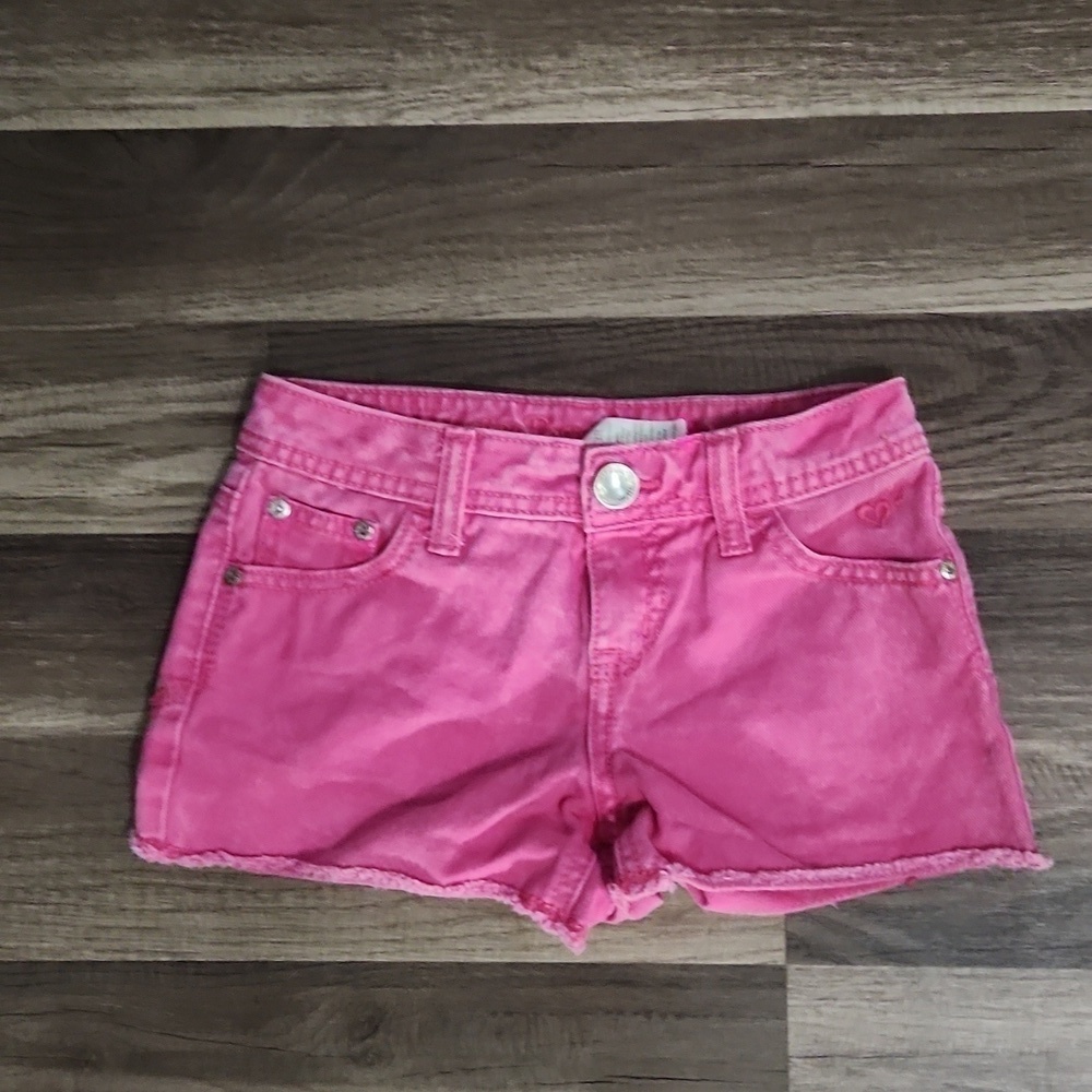 JUSTICE Premium Hot Pink Distressed Denim Shorts Size 8 Regular Vintage